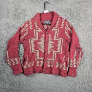 Pendleton Mens Lambswool Shawl Collar Cardigan Sweater Burgundy Harding Small